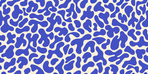 Abstract seamless pattern with organic flowing shapes in blue and beige