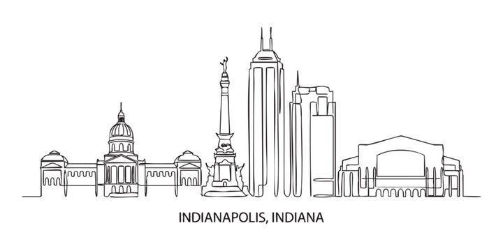 Indianapolis, Indiana City Skyline Continuous Line Art with Monument Circle and Capitol