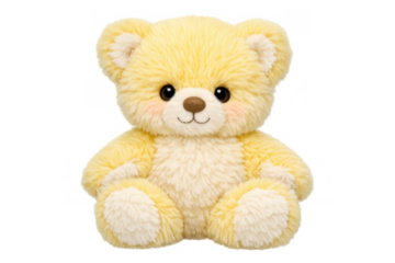 Adorable yellow teddy bear plush toy for children providing comfort, happiness, and friendship, transparent background