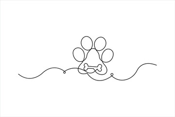 Obraz premium Continuous one line art drawing of animal dog paw pad, footprint design line art vector illustration