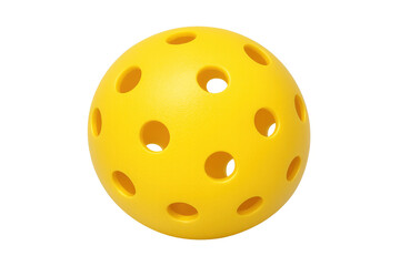 Yellow pickleball displaying its perforated design, a lightweight plastic ball essential for court sports and outdoor games