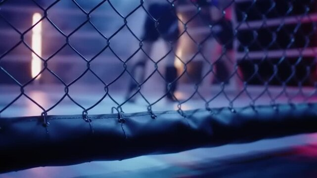 MMA Cage Fighting Scene with Closeup View.