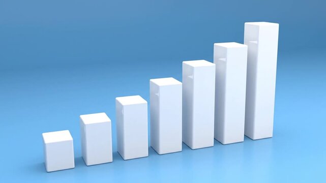 Abstract 3D Bar Chart Showing Growth and Progress on Blue Background.