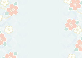 桜と七宝文様の和風背景フレーム｜淡い水色・春向け余白デザイン A4 高画質