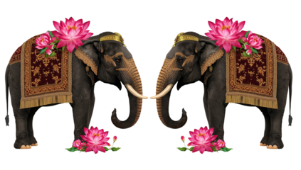 Decorated Elephants with Lotus Flowers