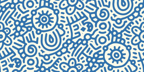 Abstract blue doodle pattern with organic shapes and swirling lines © Ruhidas
