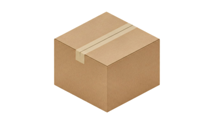 A simple brown cardboard box, sealed and ready for delivery. The box appears to be isolated against a clean background, ready to ship transparent background