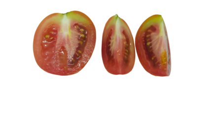 Freshly cut tomatoes on white background