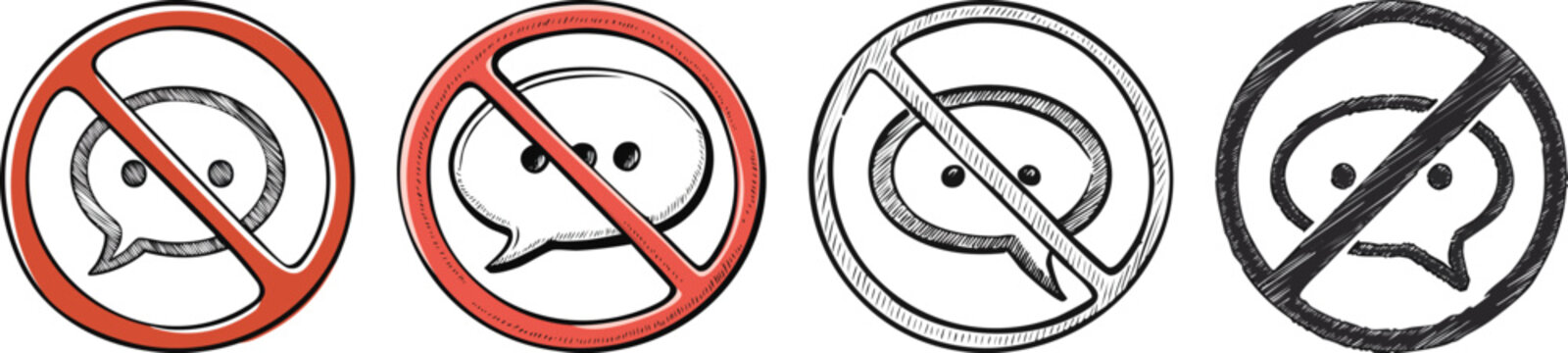 Black no talking icon speech bubble prohibition silence symbol minimal warning illustration signage communication control