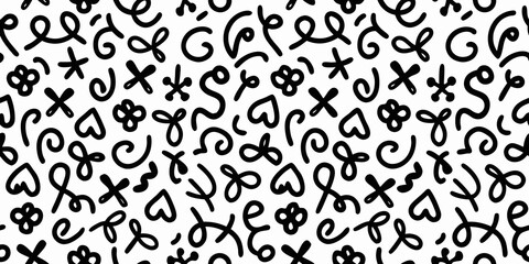 Obraz premium Abstract black and white pattern with random doodles and handwritten elements