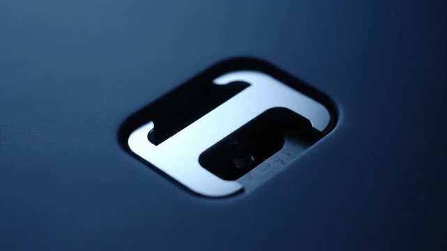 Silver Logo on Blue Background.