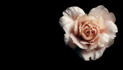 Fototapeta premium Single pale peach rose blossom displayed against a deep black background