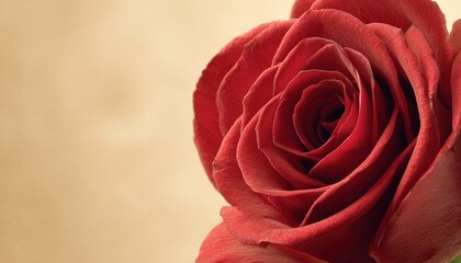 Deep red blossom spirals dominate the right side against a muted background