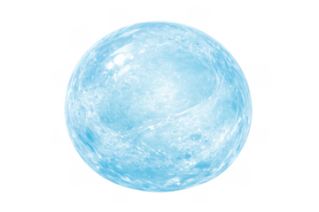 Blue transparent sphere representing water, ice, liquid, and energy concepts, isolated on a clear background
