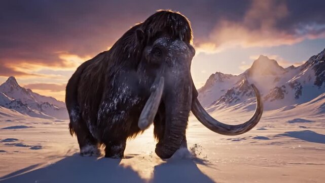 Mammoth in snowy landscape ancient animal in winter environment