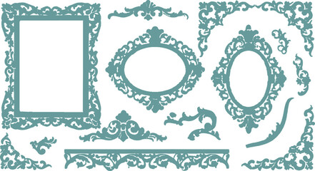 A set of decorative ornamental round frames and vintage vector borders featuring floral patterns and victorian art elements for antique label design