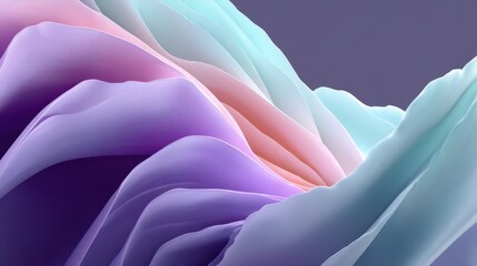 Abstract pastel waves flowing in soft colors of purple, pink, teal, and blue creating a serene and calming atmosphere for creative projects and designs