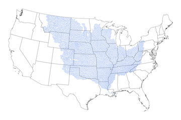 Obraz premium Mississippi River Map With US State Boundaries Vector Illustration Showing Course From Minnesota To Louisiana Educational Geography Chart Political Map Of United States Midwest And South