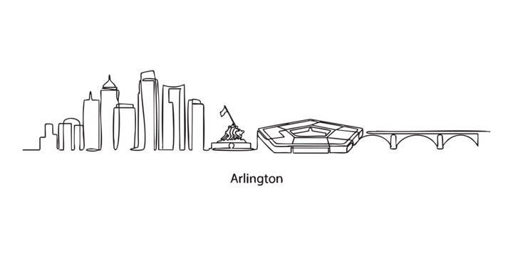 Arlington, Virginia City Skyline Continuous Line Art with Pentagon and Landmarks