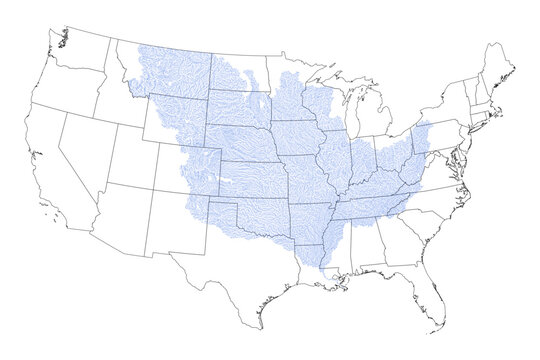 Mississippi River Map With US State Boundaries Vector Illustration Showing Course From Minnesota To Louisiana Educational Geography Chart Political Map Of United States Midwest And South