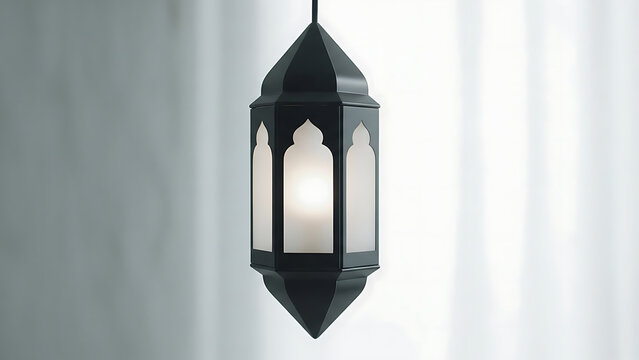 Hanging Black Metal Lantern with Glass Panels.