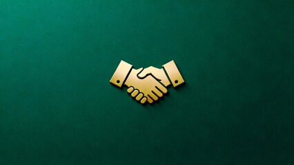 Minimal dark green  background with gold handshake icon, trust and institutional partnership, ethical governance, institutional trust