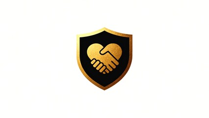 
Minimal dark ivory background with gold handshake icon, shield heart, trust and institutional partnership, ethical governance, institutional trust 