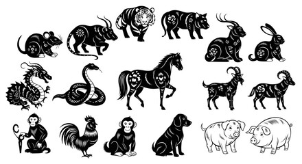 Chinese Zodiac Animals Silhouettes A Comprehensive Collection of the 12 Zodiac Symbols