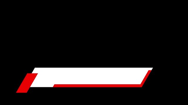 Lower third title bar animation on black background. Modern white and red text box overlay with alpha matte potential for video editing.
