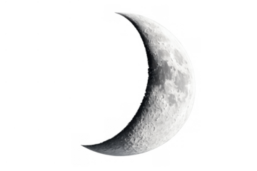 Crescent moon showing detailed surface and prominent craters, representing lunar phases, astronomy, and night sky