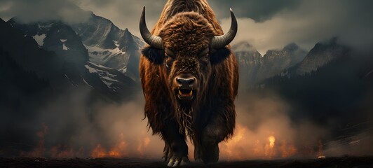 realistic photo of a glossy monster bison,generative AI