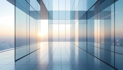 Professional highrise office hallway during golden hour in the city