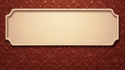 Elegant Blank Cream Signboard on Ornate Reddish-Brown Textured Background.