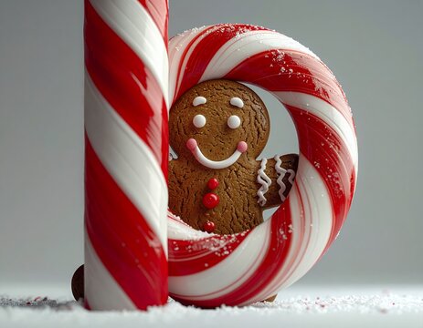 Gingerbread Man in Candy Cane Christmas Holiday Still Life.