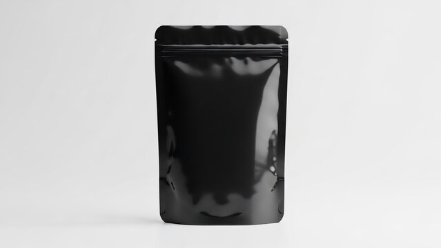 Black Pouch Packaging on White Background.