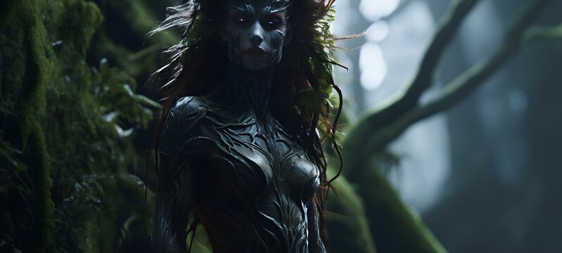 realistic photo of a glossy lycan dryad,generative AI