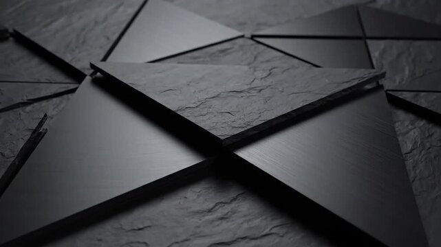 Geometric abstract shapes intersecting on dark textured surface