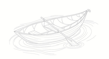 Rowing a wooden boat on rippling water. © mboku