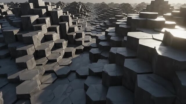 Abstract geometric stone formation with hexagonal patterns in natural light