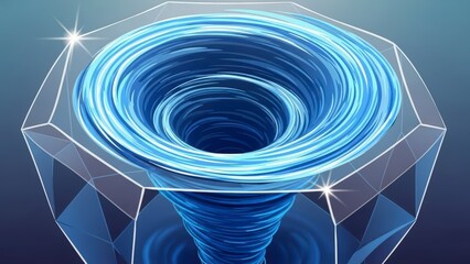 Blue Swirling Vortex in Geometric Shape.