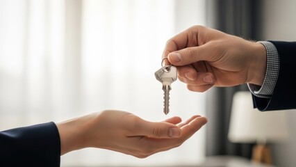 Handing Over Keys: New Homeowner Receives House Keys from Real Estate Agent