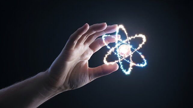Atomic structure with glowing particles science concept
 - Powered by Adobe