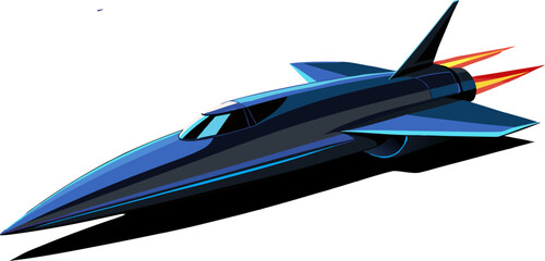 Naklejka premium Illustration of a modern fighter plane with detailed, glowing jet engines. Easily customizable vector file, ideal for tech article illustrations, streetwear t-shirt designs, or digital UI elements.