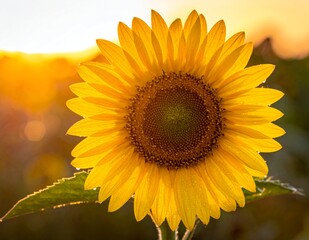 Obraz premium Radiant Sunflower Bloom at Sunset - A Golden Floral Portrait.