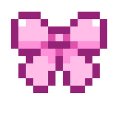 Vibrant pink pixelated butterfly on transparent background