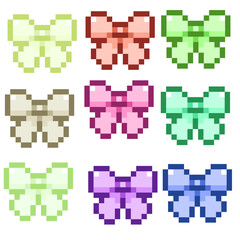 Fototapeta premium Pixel art butterflies in various colors on transparent background