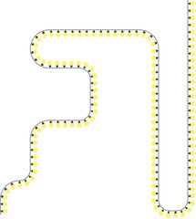 Irregular rounded light bulb path formed by curved lines carrying illuminated bulbs.