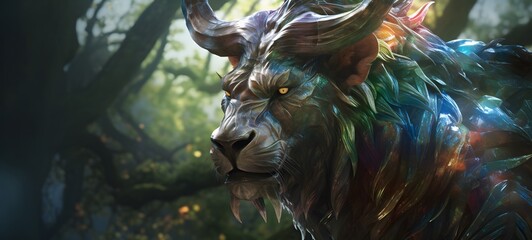 realistic photo of a glossy minotaur liger dryad,generative AI