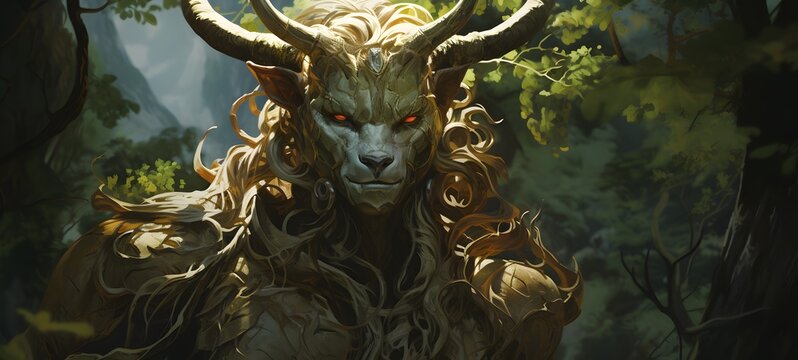 realistic photo of a glossy minotaur liger dryad,generative AI