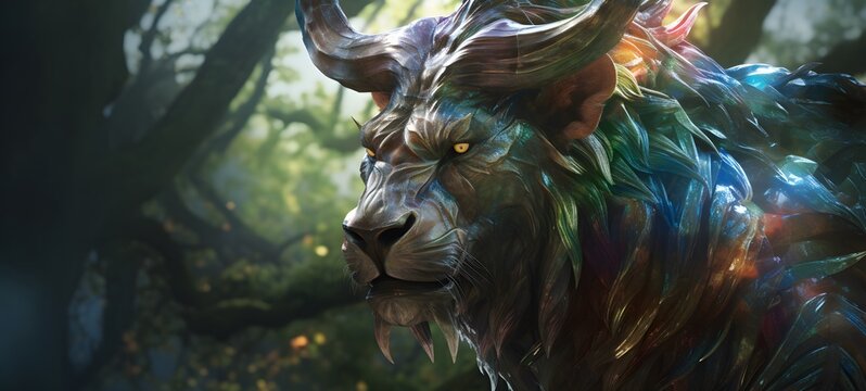 realistic photo of a glossy minotaur liger dryad,generative AI